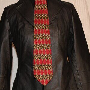 Vtg J Z Richards Silk Tie Red Gold Green Paisley Geometric Made in America